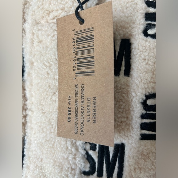 Steve Madden Embroidered Cream Sherpa Satchel - Picture 3 of 6